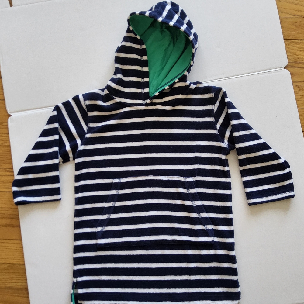 Mini Boden Striped Hoodie with Green Hood